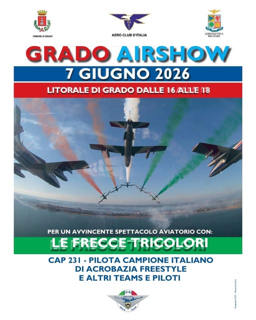 Grado Airshow 2026: Frecce Tricolori sul litorale il 7 giugno