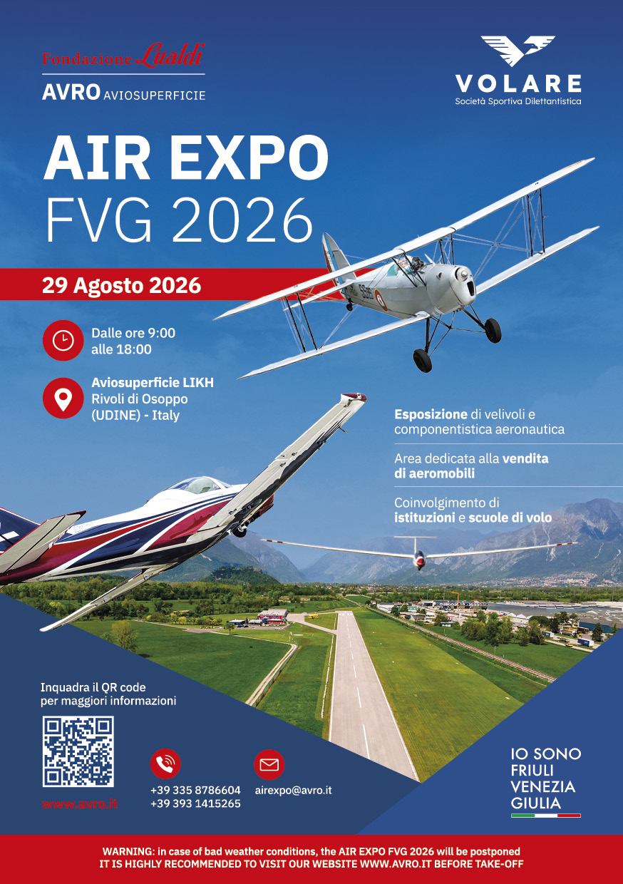Air Expo FVG 2026: il 29 agosto ad AVRO Rivoli-Osoppo